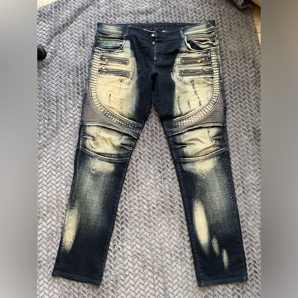MENS SIZE 40 BRAND ROCKSTAR JEANS ,COLOR NAVY BLUE AND TAN